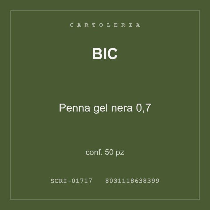 BIC Penna gel nera 0,7 — conf. 50 pz