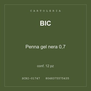 BIC Penna gel nera 0,7 — conf. 6 pz