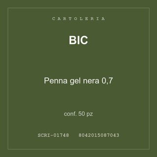 BIC Penna gel nera 0,7 — conf. 25 pz