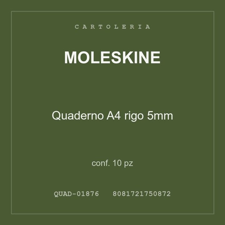Moleskine Quaderno A4 rigo 5mm — conf. 10 pz