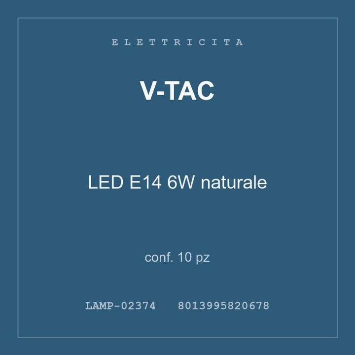 V-Tac LED E14 6W naturale — conf. 10 pz