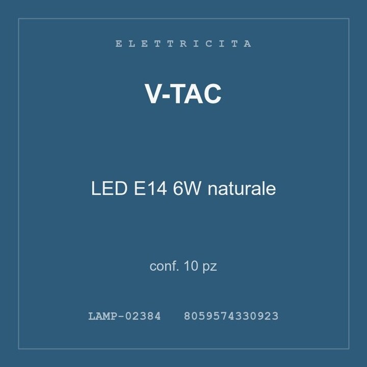 V-Tac LED E14 6W naturale — conf. 5 pz