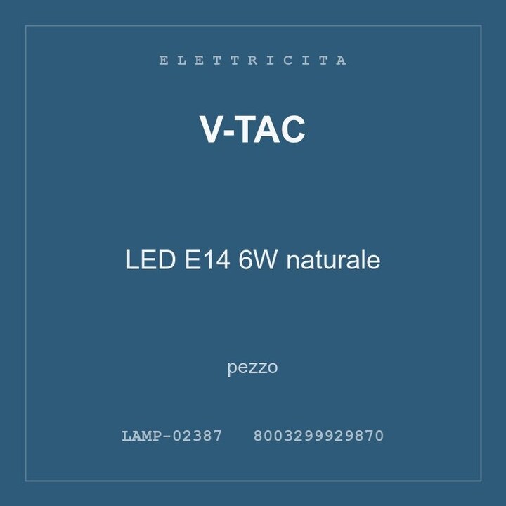 V-Tac LED E14 6W naturale — conf. 2 pz