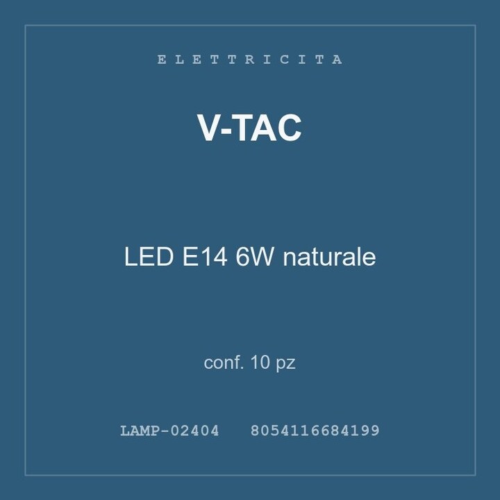V-Tac LED E14 6W naturale — conf. 20 pz