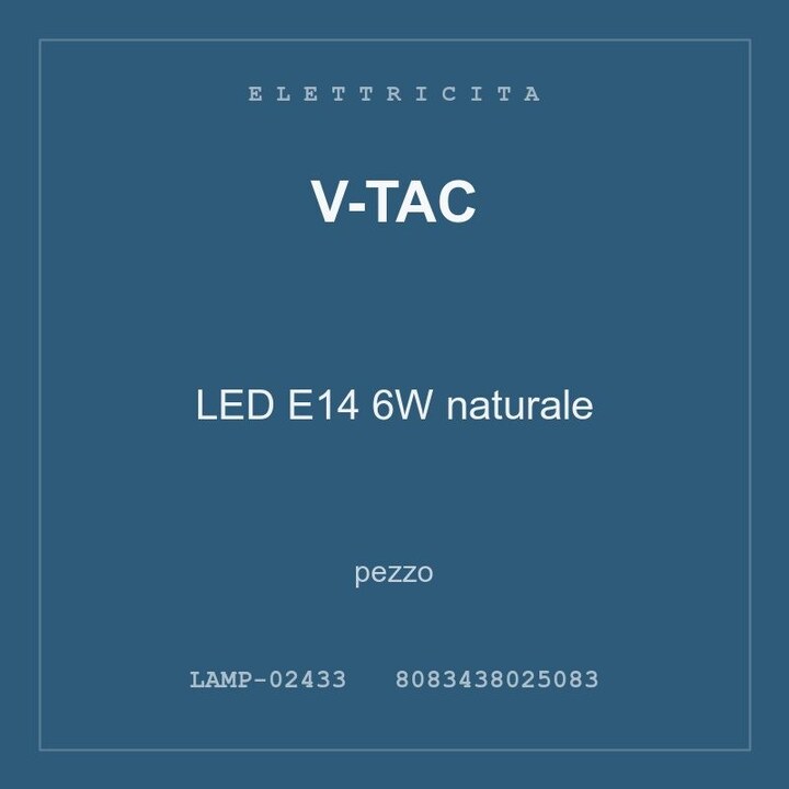 V-Tac LED E14 6W naturale — conf. 3 pz