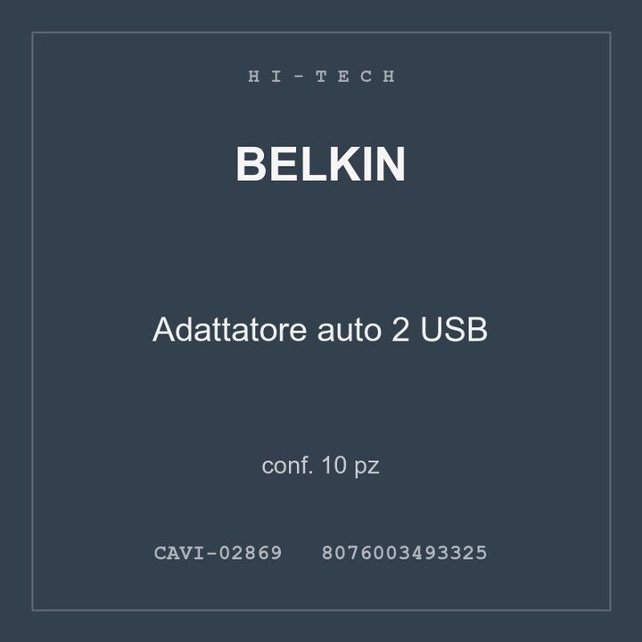 Belkin Adattatore auto 2 USB — conf. 10 pz