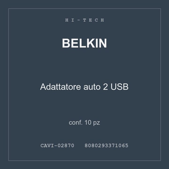 Belkin Adattatore auto 2 USB — conf. 5 pz