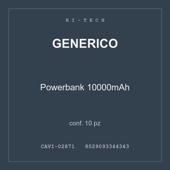 Generico Powerbank 10000mAh — conf. 10 pz