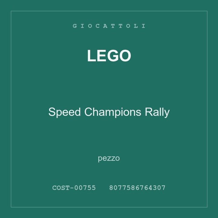 LEGO Speed Champions Rally — conf. 2 pz