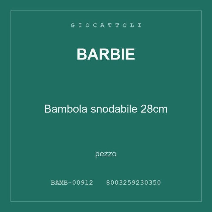 Barbie Bambola snodabile 28cm — pezzo