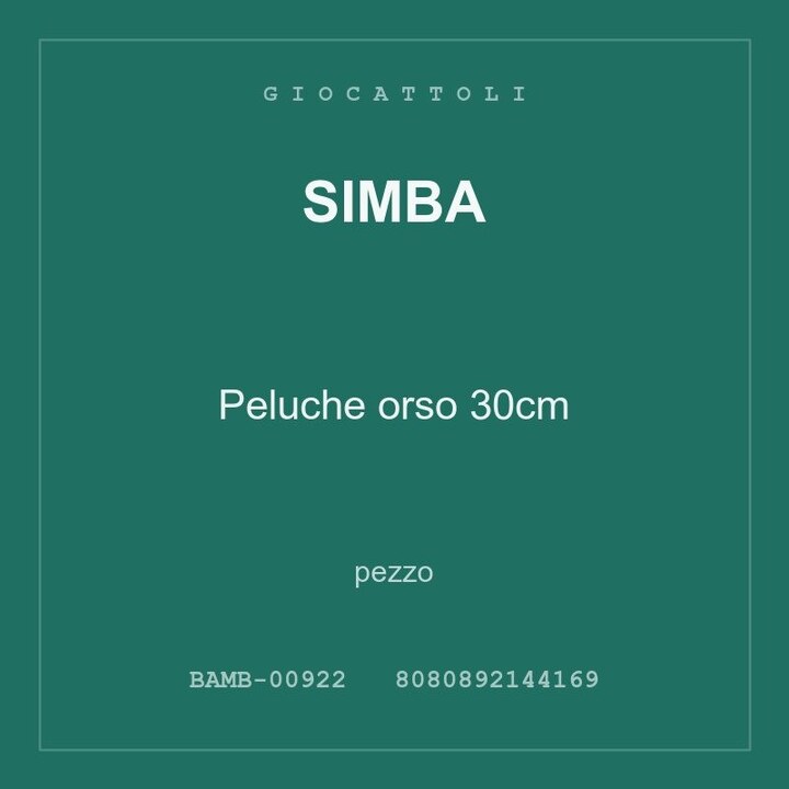 Simba Peluche orso 30cm — pezzo