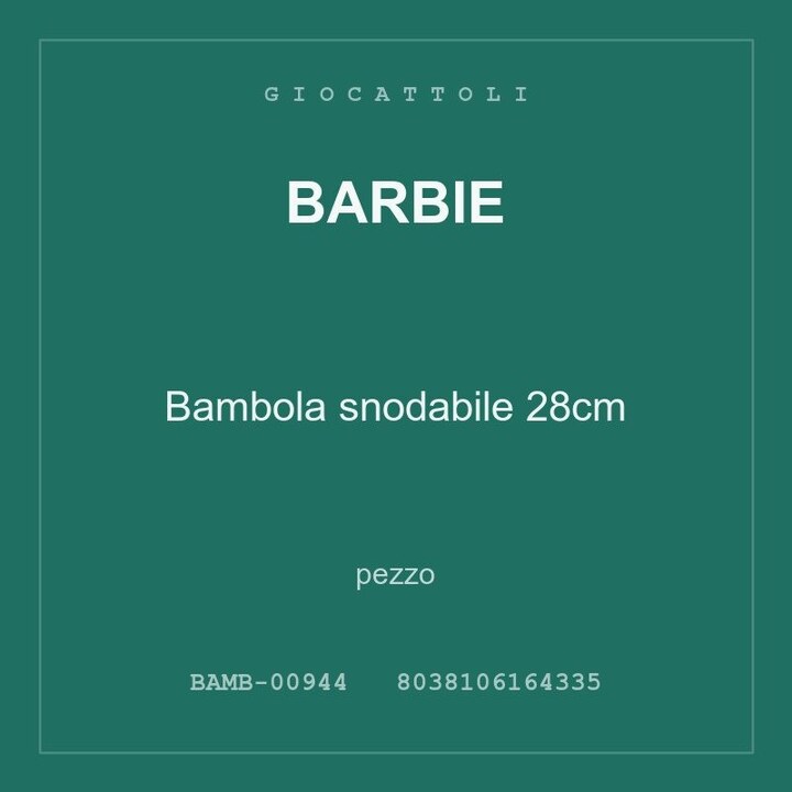Barbie Bambola snodabile 28cm — conf. 4 pz