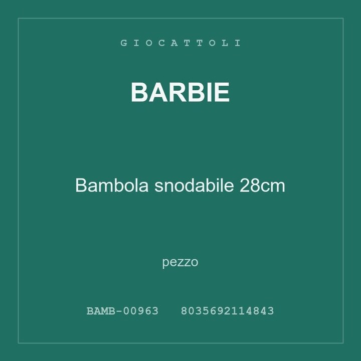 Barbie Bambola snodabile 28cm — conf. 6 pz