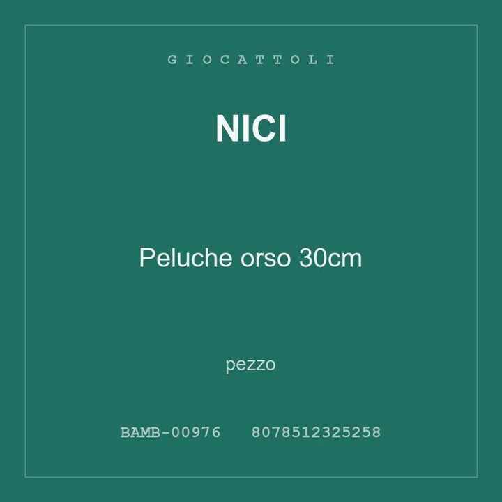 Nici Peluche orso 30cm — conf. 2 pz